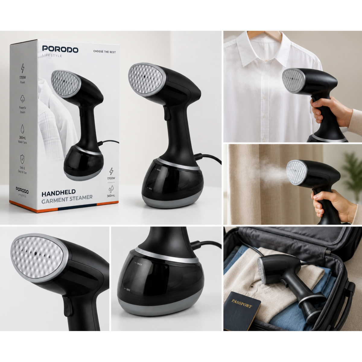 Porodo Handheld Garment Steamer – 1700W, 360mL Water Tank-5450