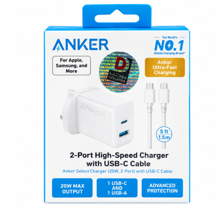Anker Select Charger Adapter 20W 1 USB-A And 1 USB-C Ports With USB-C Cable 1.5mtr - B2348K21
