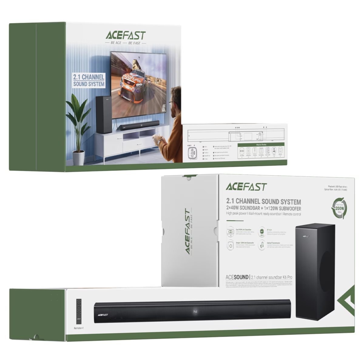 ACEFAST K6 Pro 200W 2.1 Channel Soundbar with Subwoofer
