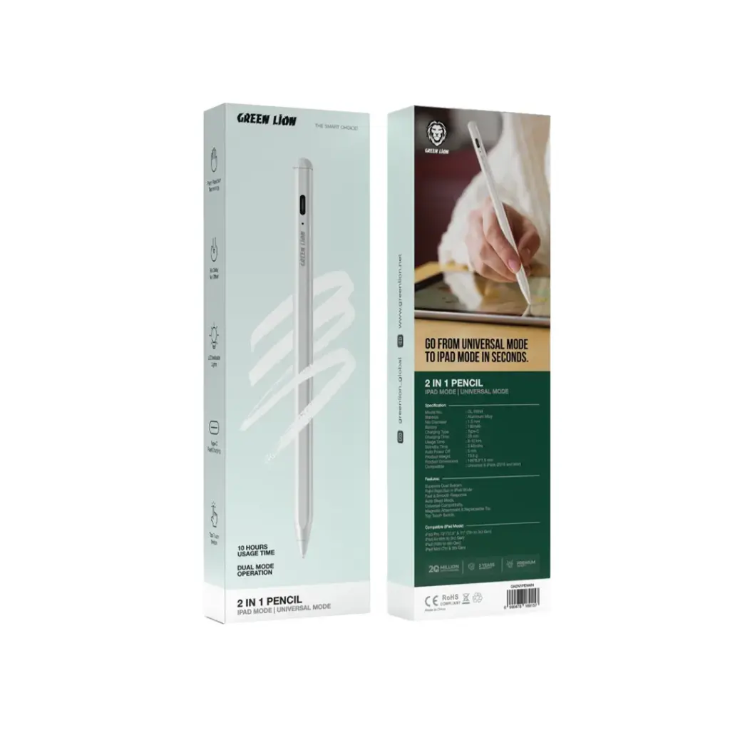 Green Lion 2 In 1 Ipad & Universal Pencil - White