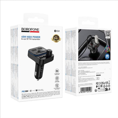 Borofone 45W High Power Bluetooth Fm Transmitter And Pd Fast Car Charger -Bc61