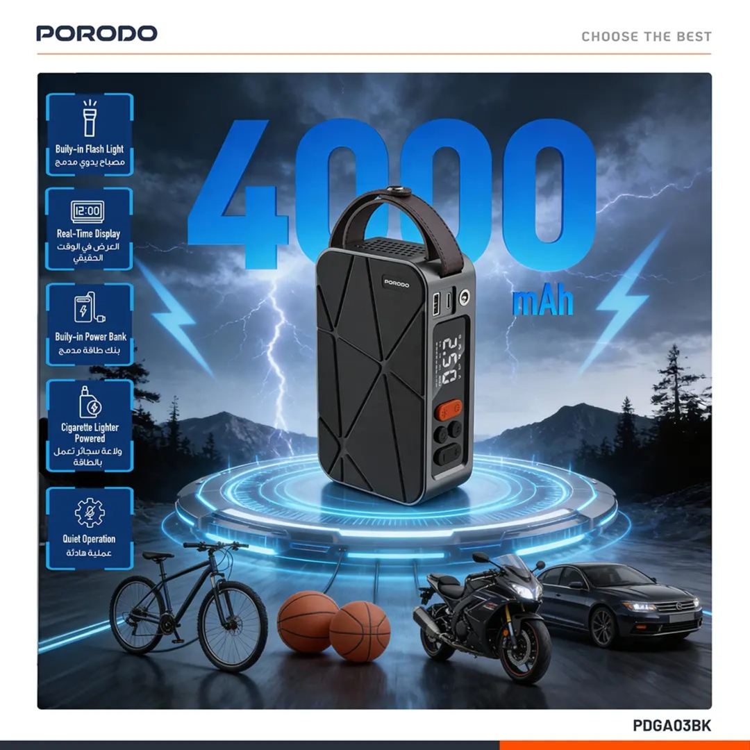 Porodo Flator Car Tire Inflator 4000Mah