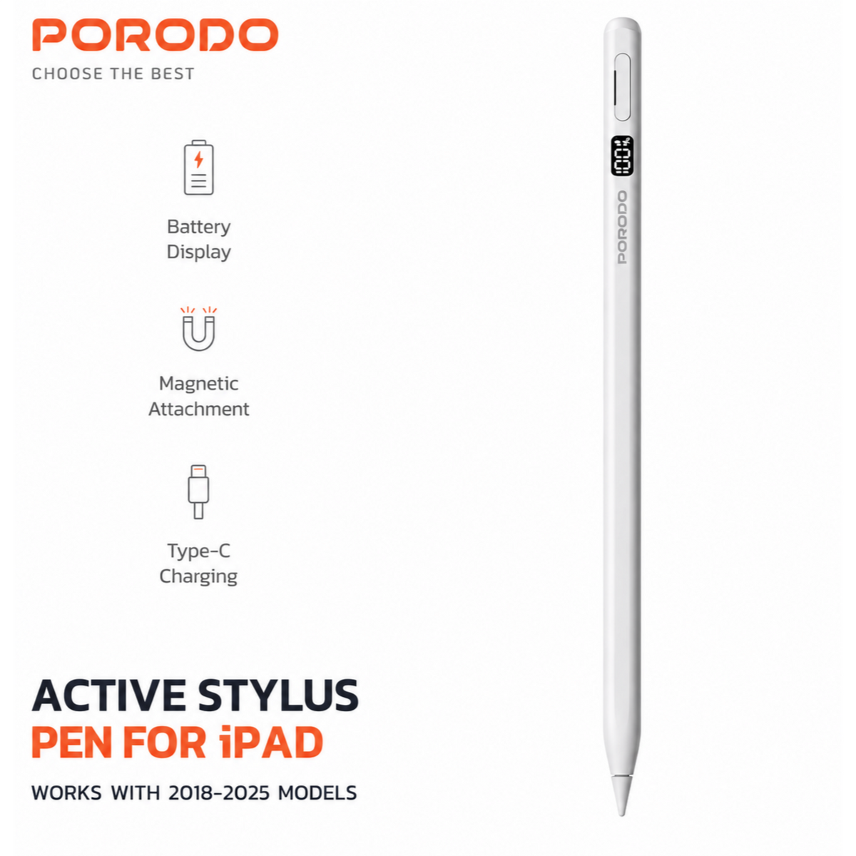 Porodo Wireless Digital Magnetic Stylus Pencil For Ipad